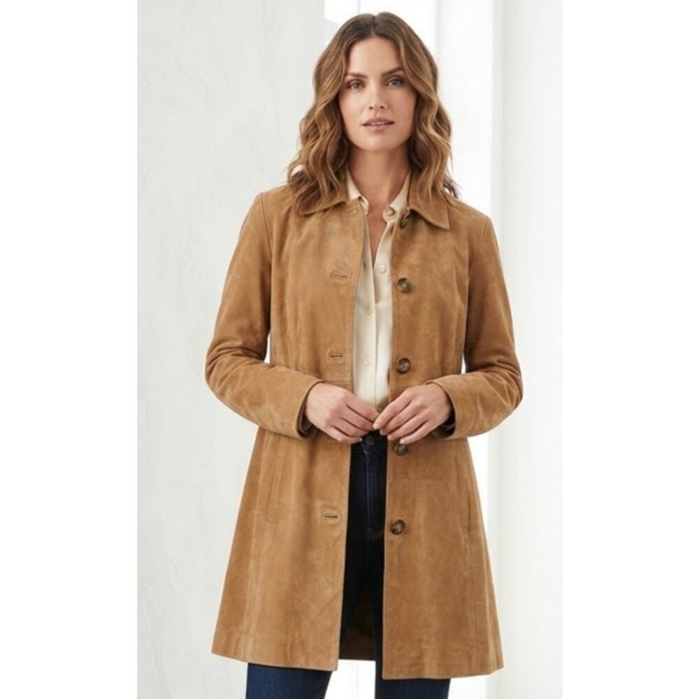 Classic Old Money Style A-Line Suede Mid-Length Coat/Jacket in Tan